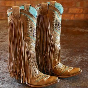 Corral C2910 Tan Multi Color Crystal and Fringe Boots Size 8